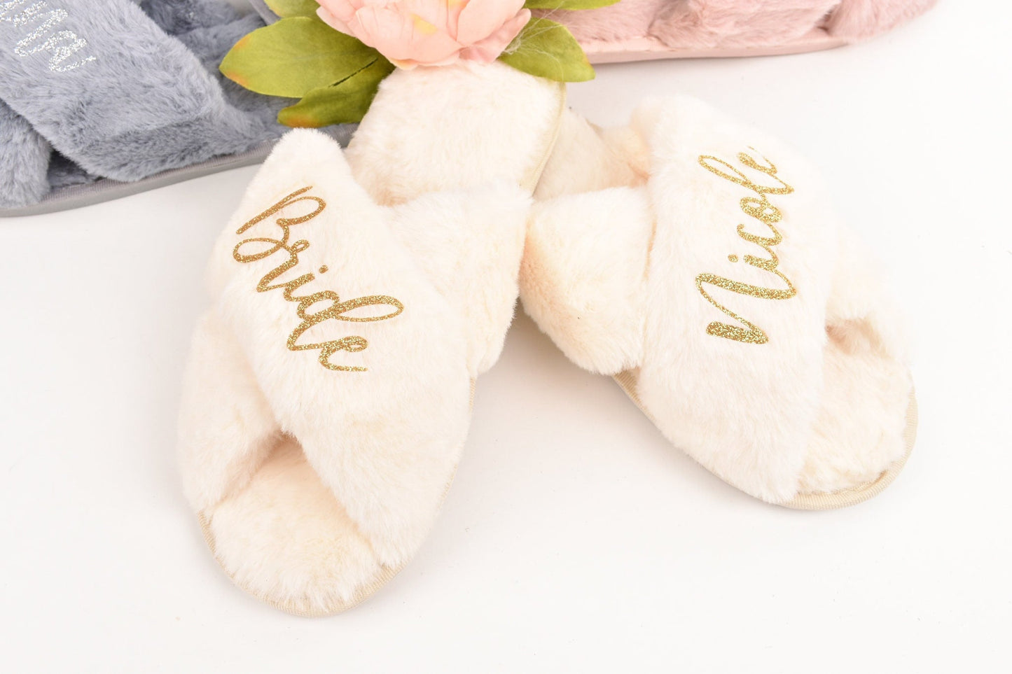 Personalized Bridal Slipper Bridesmaid Gifts Bridal Shower Wedding Bridesmaid Fluffy Bachelorette Hen Fluffy Slippers Mother gifts birthdays