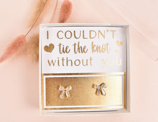 Personalized Bridesmaid Gift, Bridesmaid Proposal Earrings, Tie the Knot Jewelry, Custom Bridesmaid Earrings, Flower Girl, Maid of Honor
