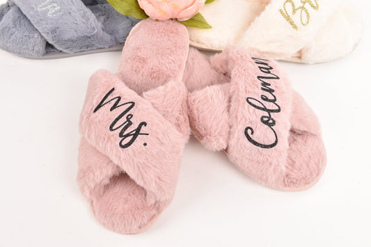Personalized Bridal Slipper Bridesmaid Gifts Bridal Shower Wedding Bridesmaid Fluffy Bachelorette Hen Fluffy Slippers Mother gifts birthdays
