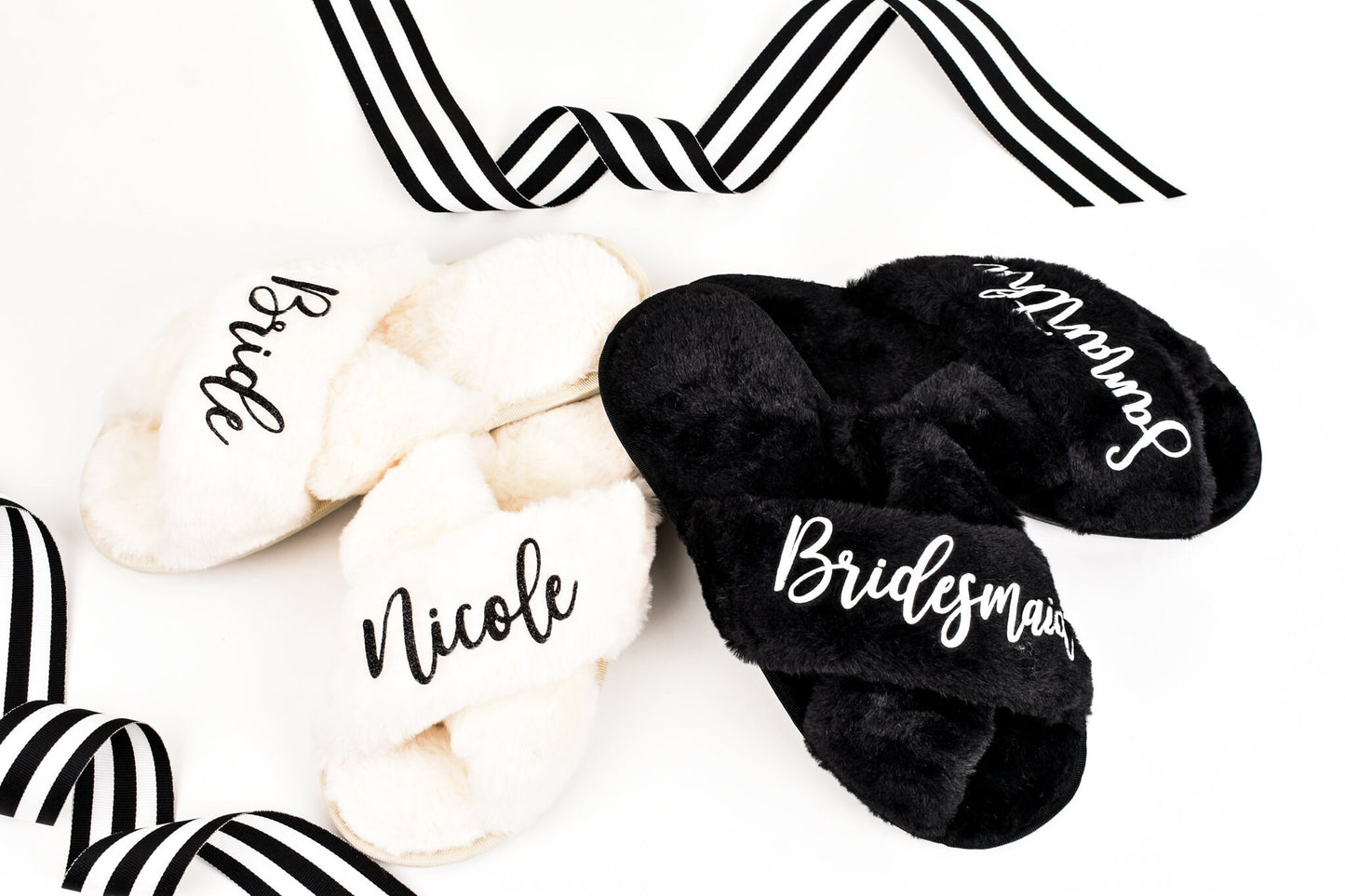 Personalized Bridal Slipper Bridesmaid Gifts Bridal Shower Wedding Bridesmaid Fluffy Bachelorette Hen Fluffy Slippers Mother gifts birthdays