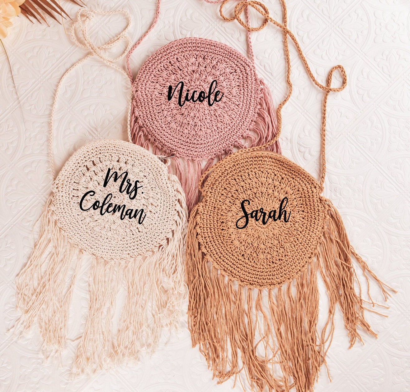 Bride Beach Bag Boho Bride Gift Macrame Bag Crochet Bag Bride & Babe Bachelorette Party Gift Bags Personalized Bride Tote Bridesmaid Gifts