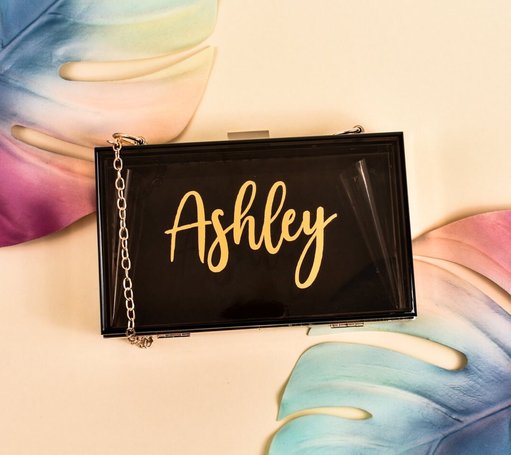 Personalized Acrylic Clutch for Bride | Bride Purse | Bridesmaid Gifts | Custom Wedding Gifts | Bachelorette Party Favors