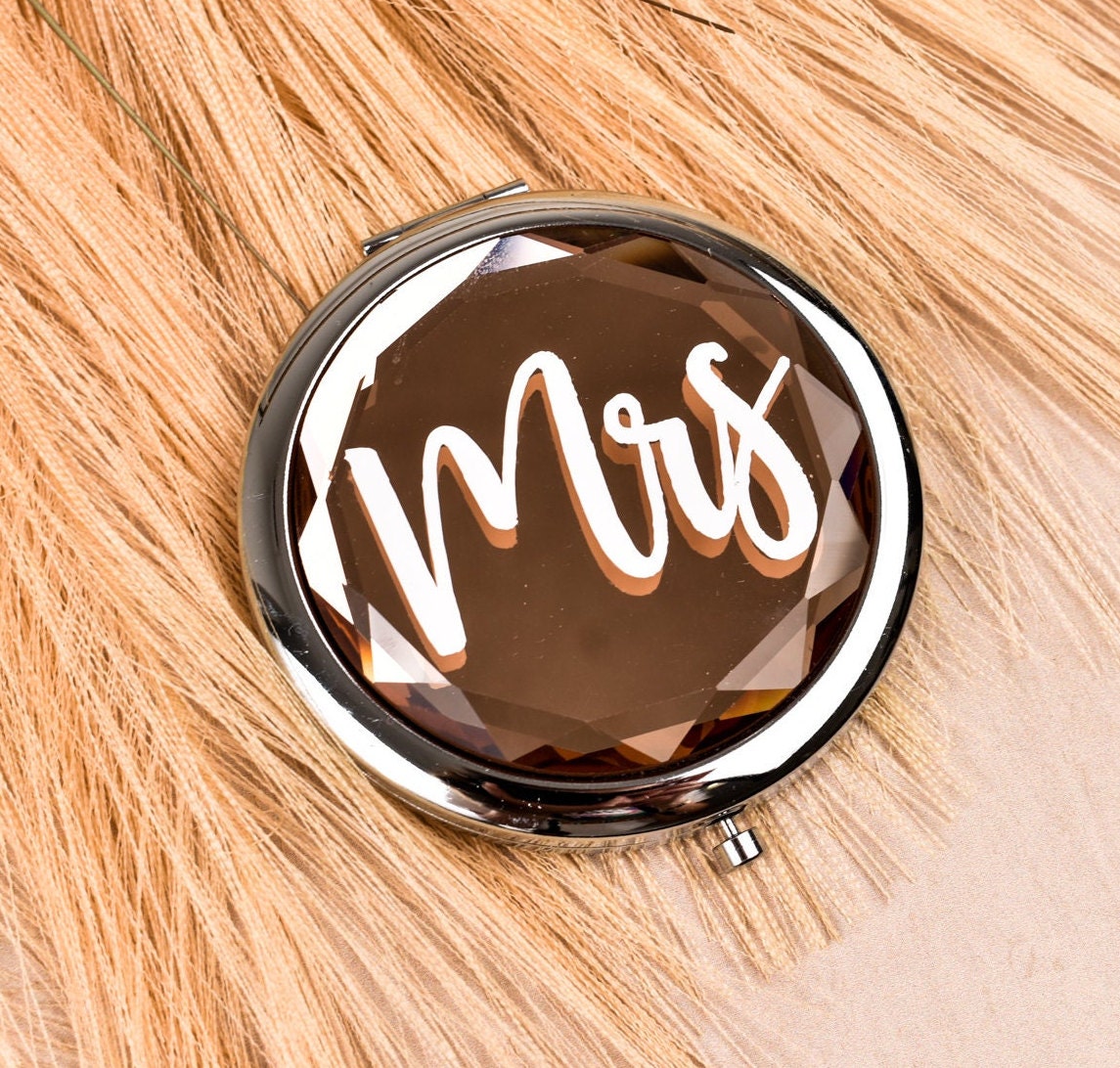 Bride Mirror Compacts - Mrs. Gifts Gem Compact Mirrors - Bridal Shower Gift for Bride To Be Gift Ideas - Wedding Gift for Bride - Mrs Gift