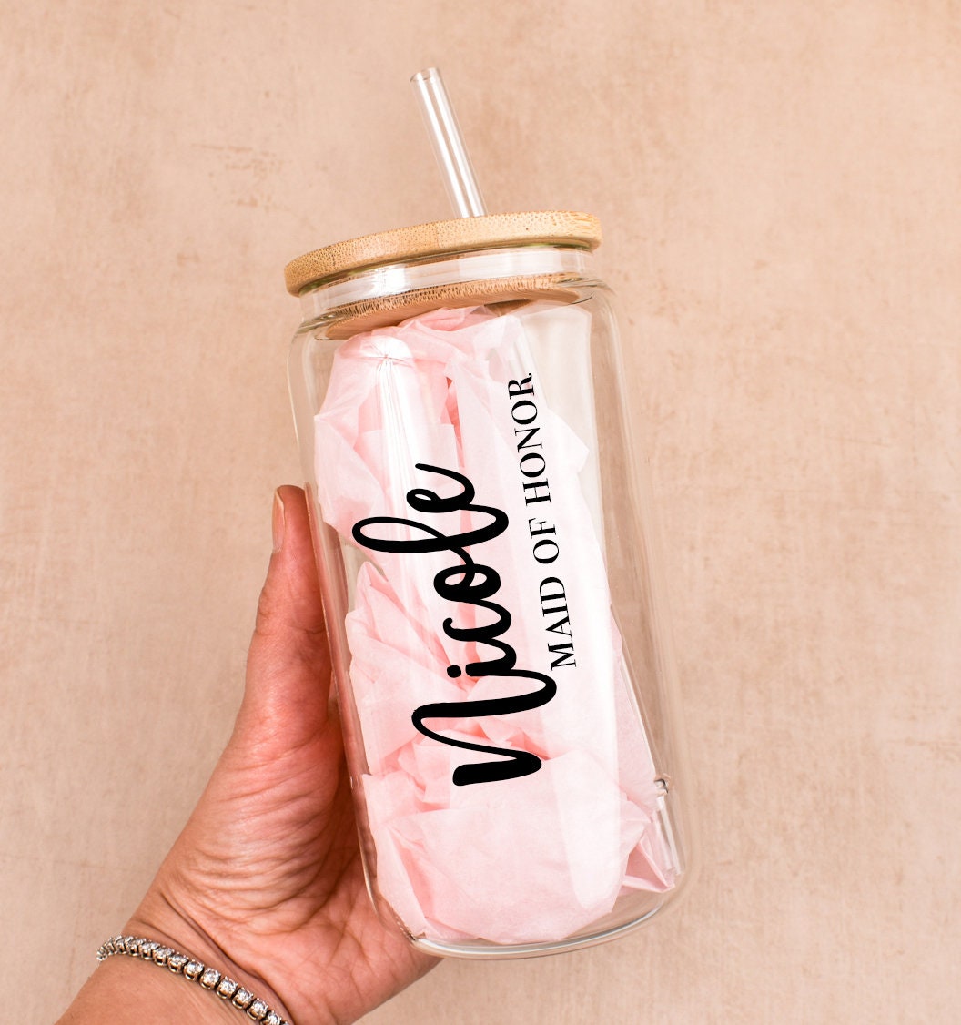 Personalized Glass Cup Bridesmaids Bride Wedding Bachelorette Personalized Bride Gift Wedding Gift Bridal Shower Gift for Bride Honeymoon