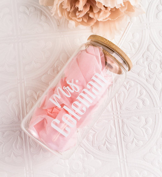 Bride Personalized Glass Cup Mrs Cup For Wedding Bachelorette Personalized Bride Gift Wedding Gift Bridal Shower Gift for Bride Honeymoon