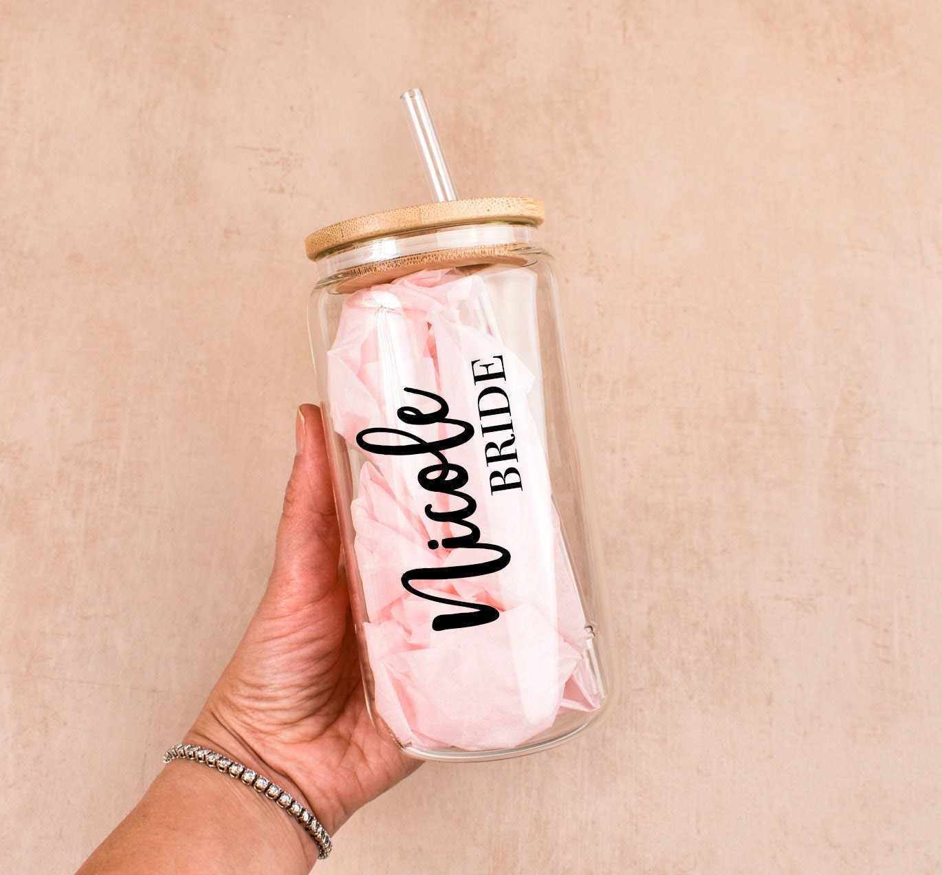 Personalized Glass Cup Bridesmaids Bride Wedding Bachelorette Personalized Bride Gift Wedding Gift Bridal Shower Gift for Bride Honeymoon