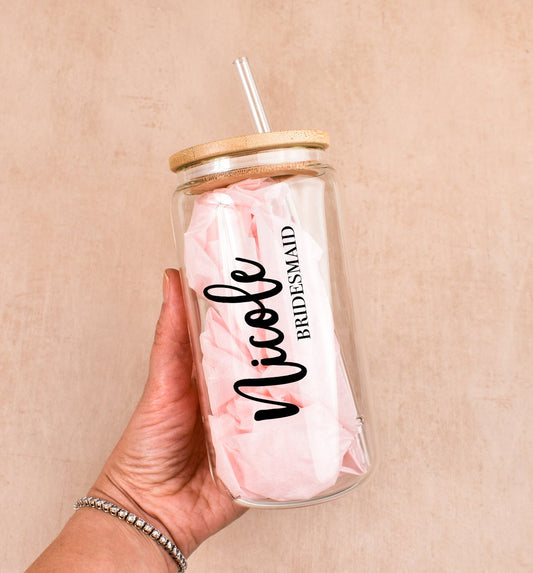 Personalized Glass Cup Bridesmaids Bride Wedding Bachelorette Personalized Bride Gift Wedding Gift Bridal Shower Gift for Bride Honeymoon