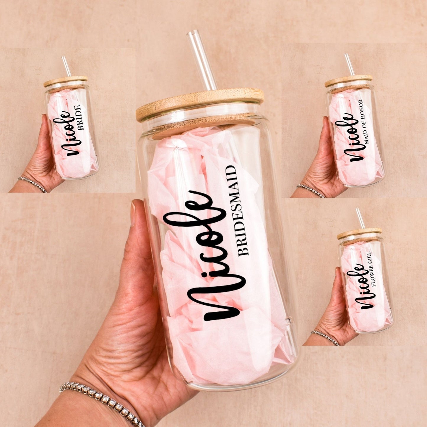 Personalized Glass Cup Bridesmaids Bride Wedding Bachelorette Personalized Bride Gift Wedding Gift Bridal Shower Gift for Bride Honeymoon