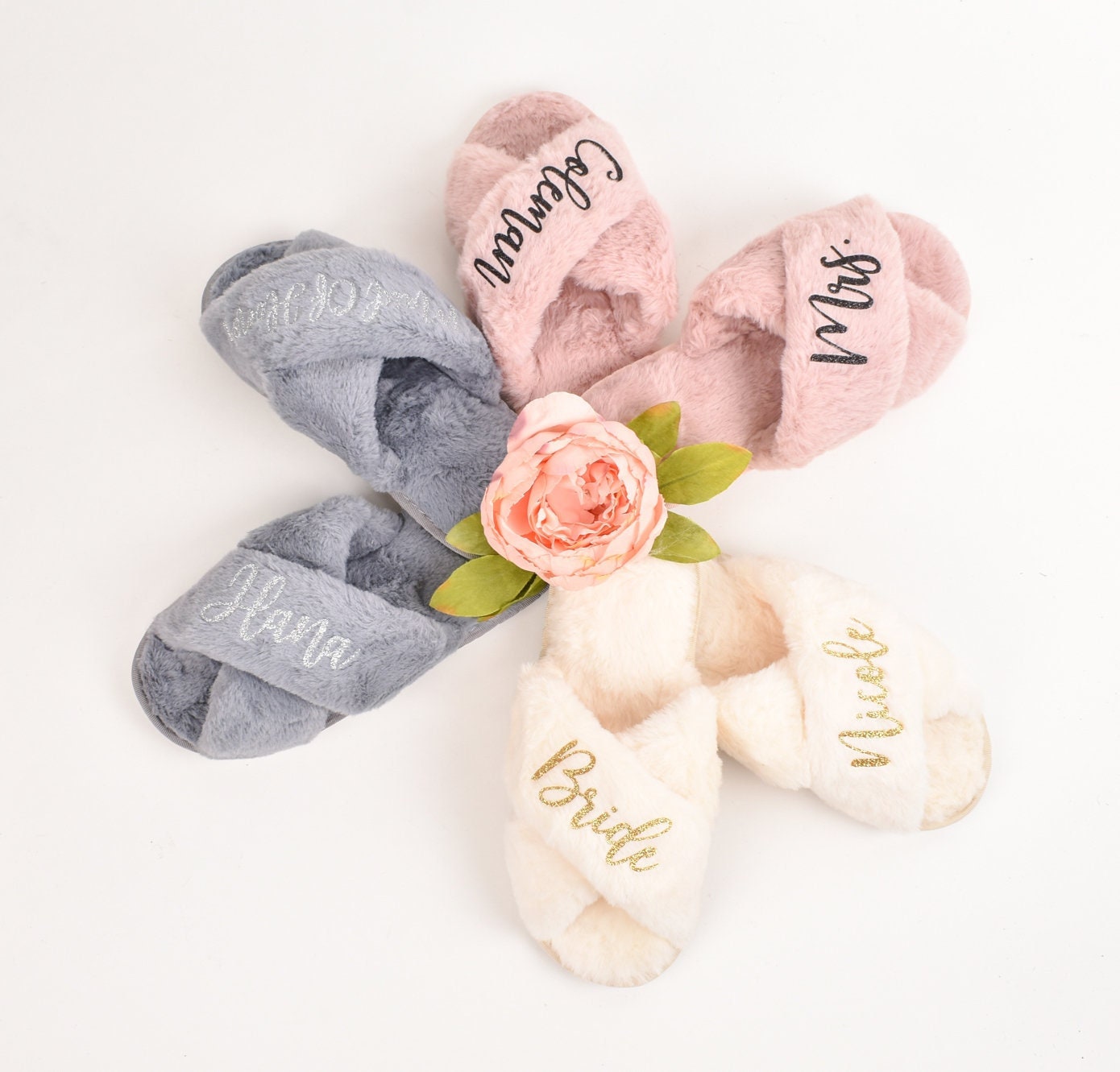 Pink Fluffy Slippers for Women Gifts Gifts Bachelorette Party for Her Birthday Gift Best Friend Gift Fluffy Slippers for Bride M-Sage