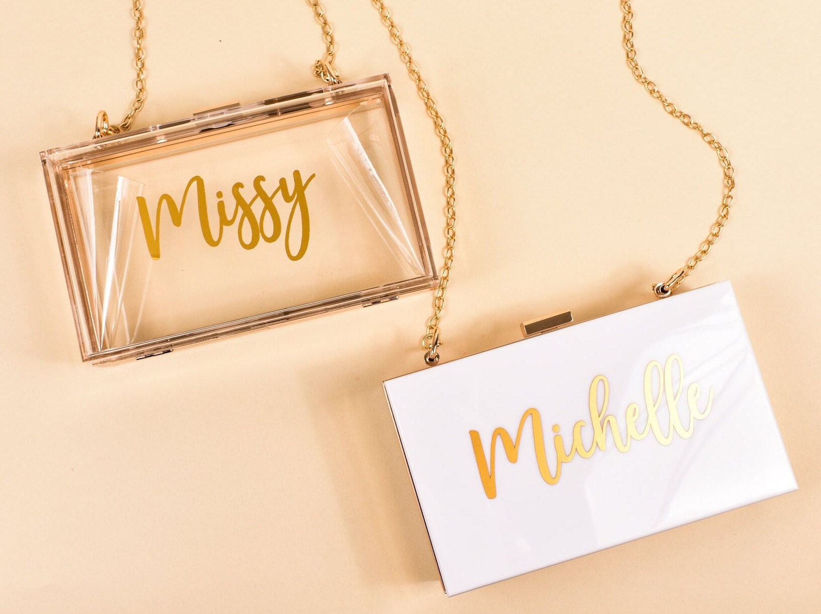 Personalized Acrylic Clutch for Bride | Bride Purse | Bridesmaid Gifts | Custom Wedding Gifts | Bachelorette Party Favors
